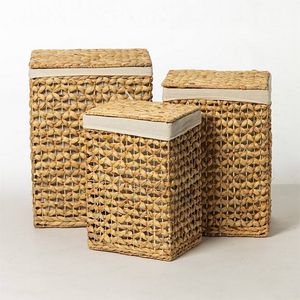 Eco Friendly Bamboo Water Hyacinth Woven <b>Rectangular</b> Laundry Hamper <b>Basket</b> Clothing Storage Organizer Wholesale Vietnam - Product Image 1