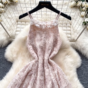 Vestido mini de verano para mujer, sin mangas, estilo imperio, con espalda descubierta y encaje - Product Image 2