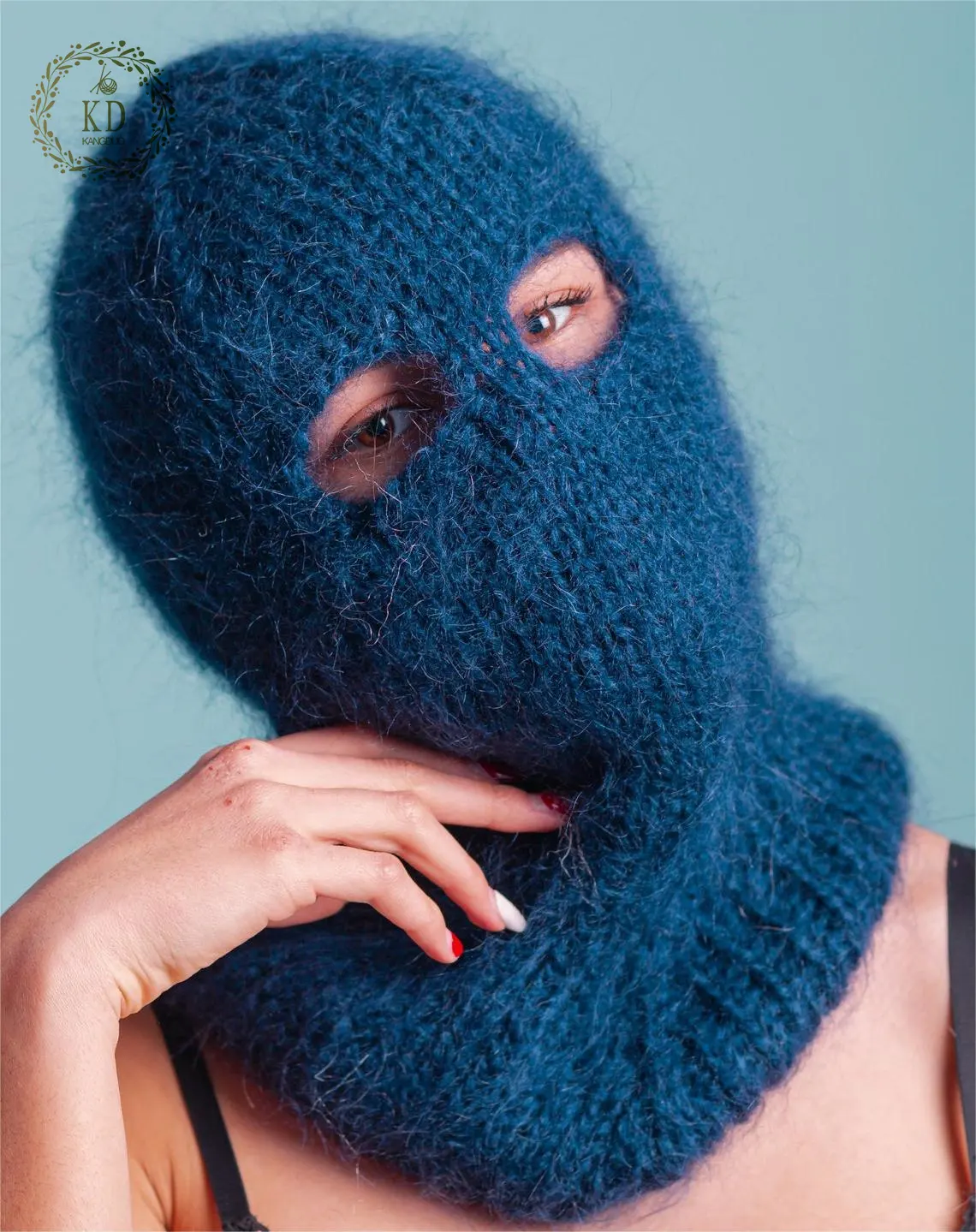 KD – masque de Ski en tricot personnalisé, bonnet de cagoule en Mohair bleu