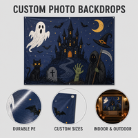 Toile de fond photo personnalisée en plastique PE pour Halloween - Imperméable, pour intérieur et extérieur, fond mural amusant pour fête à thème dessin animé