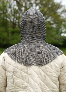 Coif de malla de acero con ventilación triangular, acabado natural, hecho a mano, protector medieval para cabeza y cuello, de malla de anillos de acero de alta resistencia. - Product Image 5