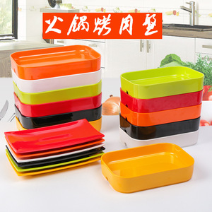 Melamine Hot Pot Tableware Set Colored <b>Plates</b> Bowls Dishes For Restaurant Buffet Use Durable Solid Color Rectangular Design - Product Image 3