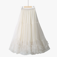 Jupes plissées élégantes sur mesure pour femmes, taille élastique, coupe trapèze, grande ampleur, style jupe bouffante à bord festonné en maille superposée