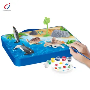 教育着色6pcs 3d海洋动物绘画玩具模型绘画diy涂鸦玩具动物diy儿童绘画套装