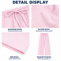 Pantalon large personnalisé OEM ODM, vente en gros d'usine, à rayures fines, avec cordon de serrage, taille élastique, coupe ample, rose et blanc, pour l'été, la plage et la détente