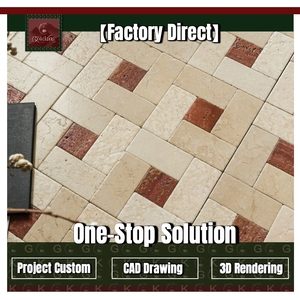 Mosaico de Mármol GOLDKING con Incrustaciones Cuadradas en Color Beige Crema y Rojo Óxido, Montado en Malla, Suministro Directo de Fábrica - Product Image 1