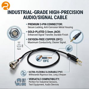 Kabel Rakitan Jack Audio 3.5mm M12 3-Pin Panel Mount Kustom, Konektor Adaptor Berlapis Emas, Konduktor Aluminium, Isolasi PVC - Product Image 5