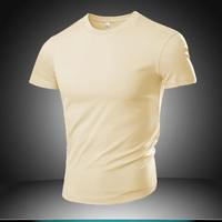 T-shirt à manches courtes de couleur basique de qualité supérieure pour hommes, mélange de coton doux avec col rond, coupe ajustée pour tenue décontractée, vente en gros et OEM