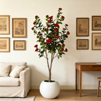 Planta Artificial de Camelia en Maceta de Plástico de 3 a 6 pies para Decoración de Interiores, Oficina, Jardín, Hogar, Árboles Artificiales, Plantas Artificiales