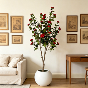 Planta Artificial de Camelia <span class=keywords><strong>en</strong></span> <span class=keywords><strong>Maceta</strong></span> de Plástico para Interiores y Exteriores, Decoración de Oficina, Jardín y Hogar, Árboles Artificiales, Plantas Falsas - Product Image 1