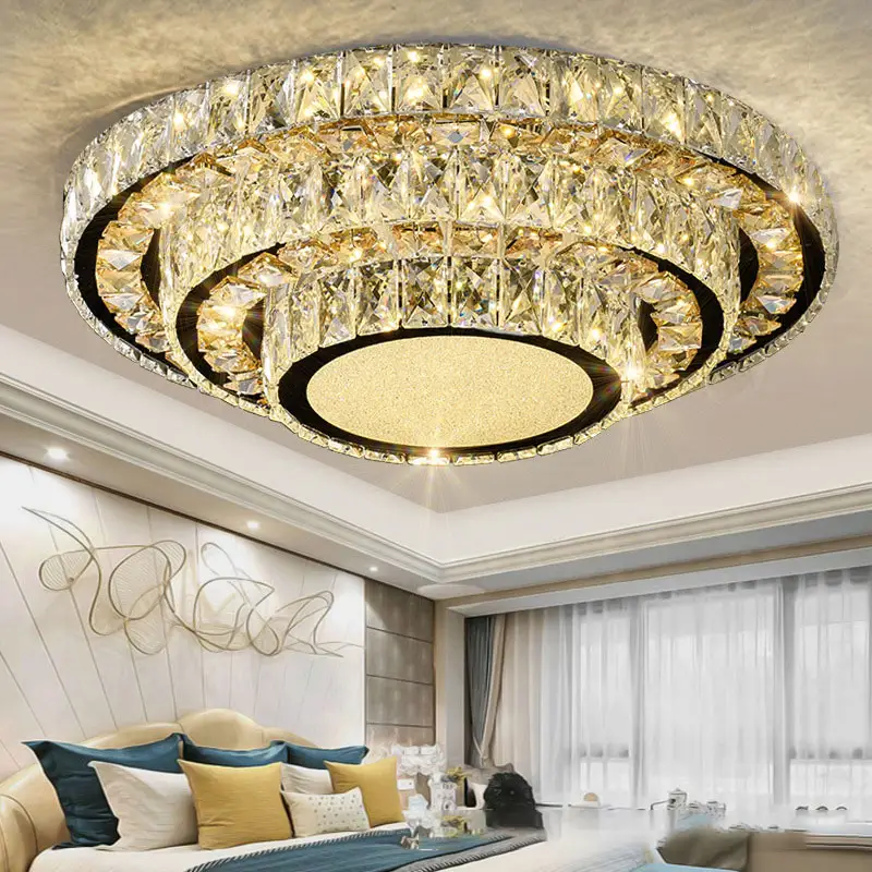 Hoge Kwaliteit Plafondlamp Kroonluchter Led Crystal Ronde Gouden Verlichting Villa Hotel Glans Moderne Plafondlampen