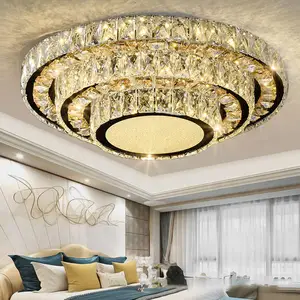 Yüksek kaliteli tavan lambası avize LED kristal yuvarlak altın ışıkları Villa otel parlaklık modern tavan lambaları