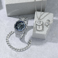 Reloj de Pulsera de Cuarzo Casual de Negocios para Hombre al por Mayor, Esfera Grande, Tres Agujas, Correa de Acero, Collar, Pulsera, Anillo, Regalo Festivo