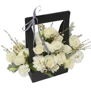 Cesta de flores de papel impermeable portátil, caja de arreglo para embalaje de flores frescas, suministros de floristería de regalo