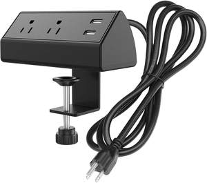 Black 2AC US Outlet 2USB Puerto de carga Abrazadera extraíble en el enchufe de montaje de borde de escritorio Enchufe de carga Usb de montaje en superficie superior de mesa - Product Image 2