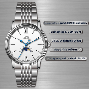 Reloj de Cuarzo para Hombre, Modelo 1346, de Acero Inoxidable, con Fase Lunar, Cristal de Zafiro, Esfera Analógica, Elegante y Lujoso - Product Image 1