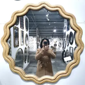 Wooden Wall Mounted Mirror Home Decorative Handmade Wall Mirror Flowery Shape Home Decoration