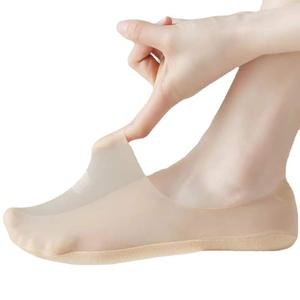 Summer No Show Socks Woman Girl Cotton Bottom Transparent Won't Fall Thin Non-Slip Breathable Deodorant Invisible Socks - Product Image 1