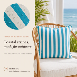 Fodera per cuscino a righe bianche <span class=keywords><strong>e</strong></span> turchesi con bordo a piping <span class=keywords><strong>e</strong></span> cerniera invisibile per divano, sedia, balcone, decorazioni per la casa - Ingrosso - Product Image 3
