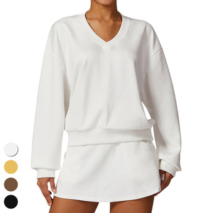 Respirant tricoté à manches longues sweat <span class=keywords><strong>jupe</strong></span> courte 2 pièces costumes lâche décontracté sport costume Gym Fitness ensembles femmes Yoga ensemble - Product Image 5