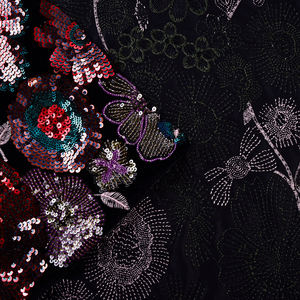 Вышитая Цветочная кружевная ткань с серебристо-черным узором в виде листьев и африканскими блестками, вышитая кружевом с блестками - Product Image 5