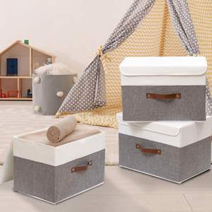 Hot Selling Simple Cotton Linen Splicing Foldable <b>Storage</b> <b>Box</b> Classic Rectangle Household Clothing Washable Easy Use 15L - Product Image 5