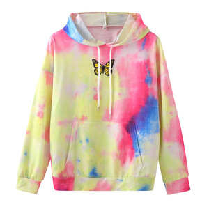 Vendita calda europea e americana Tie Dye con cappuccio stampa a farfalla Casual in scatola <span class=keywords><strong>felpa</strong></span> con cappuccio e felpe per uomo e donna - Product Image 2