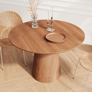 Modern Minimalist Round Dining <b>Table</b> 43 Inch MDF Grain Finish Solid Wood Base - Product Image 3
