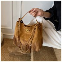 Nouveau sac fourre-tout hobo en daim vintage léger avec fermeture éclair et franges pour femme