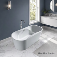 Baignoire d'angle intérieure design avec drain central 1700x800x580mm, ovale, en acrylique blanc, autoportante