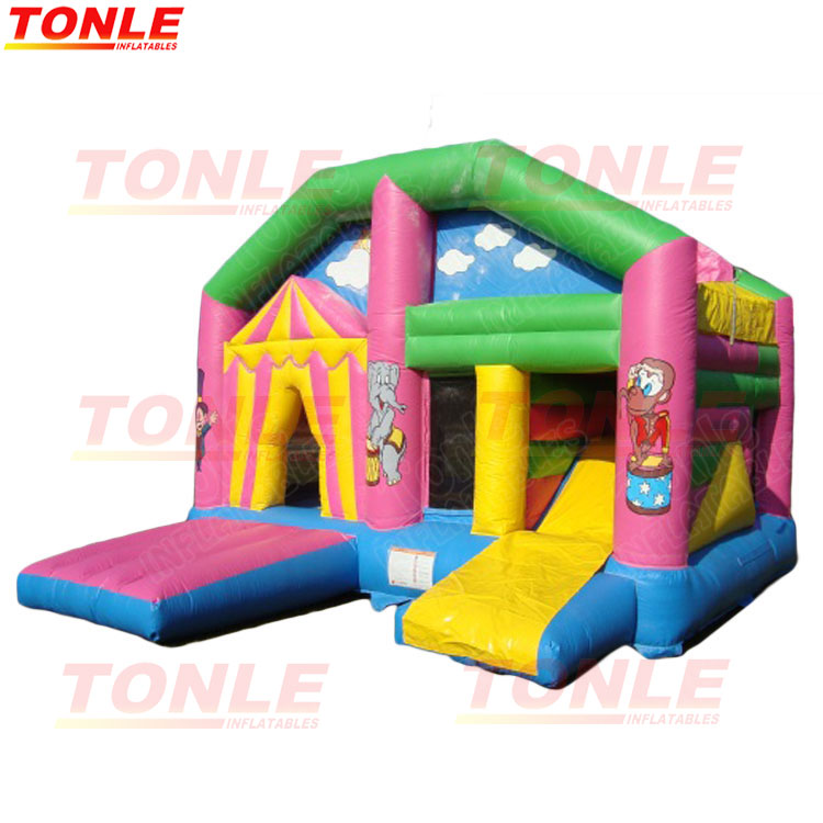 new design circus time inflatable bouncy castle with slide combo