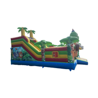 Toboggan de parc d'attractions amusant de château rebondissant gonflable sur le thème des animaux de la jungle avec maison de rebond durable