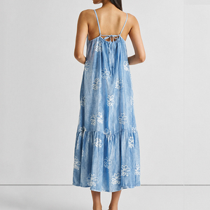 Manufacturer designs flowy loose-fitting <b>Hawaiian</b> print sundress custom soft denim Maxi <b>Dress</b> - Product Image 3