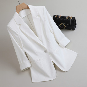 Women's Blazer Mid Sleeve Blue Suit Jacket Professional Workwear Slim Fit Elegant Office Wear - Product Image 3