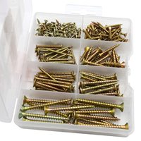 Assortiment de 160 vis à bois en acier au carbone plaqué zinc jaune, vis à bois de tailles variées pour meubles, OEM & ODM