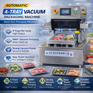 Machine de mise sous vide automatique pour barquettes de plats cuisinés, machine d'emballage sous film pour saucisses, <span class=keywords><strong>jambon</strong></span>, bacon, viande en conserve - Product Image 1