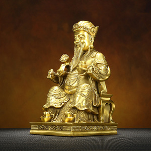 Figura de Cobre del Dios de la Tierra, Fundida a Mano, Estatua Sentada, Decoración de Interiores, Regalo de Año Nuevo Chino - Product Image 1