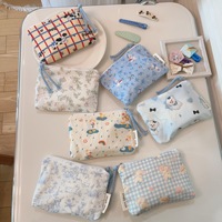 Tas kecil wanita, dompet koin penyortir untuk wanita, tas perlengkapan mandi rias kecantikan Mini pengatur ritsleting cetak lucu katun Logo kustom
