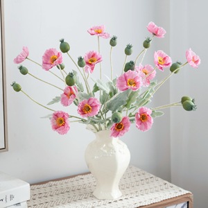 Bouquet de coquelicots artificiels Meng Jie à 4 têtes avec fruits, fleurs en soie polyester pour arrangements de table de mariage - Product Image 1