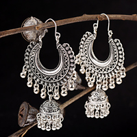 Yumfeel — boucles d'oreilles ethniques Jhumka en alliage d'argent, bijou Vintage indien pour femme, grand cercle, style gitane, goutte