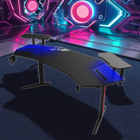 Grand bureau de jeu moderne et ergonomique en forme d'aile avec lumière LED RVB Table de jeu en bois extensible pour la maison et le bureau pour