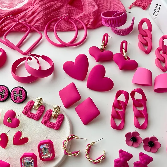 New arrival fashion korean elegant heart flower sweet pink series colorful enamel big hoop earrings for jewelry