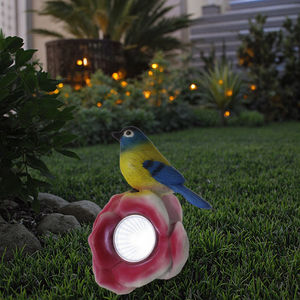 फूलों के लाक्षणिक बगीचे की सजावट पर सौर रेसिन पक्षी फूल स्पॉटलाइट द्वारा पक्षियों की प्रतिमा आउटडोर सजावट - Product Image 6