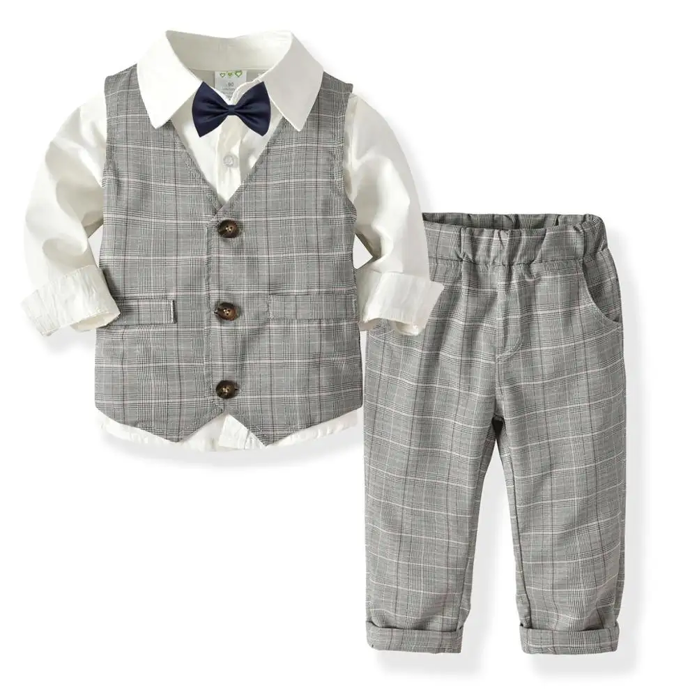 White Shirt with Bowtie Waistcoat Pants Hat 4pcs Set mintgreen Baby Boy Outfits Gentleman Suit Size:1-5 Years