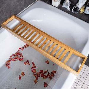 Simple bamboo bathtub <b>shelf</b>, Japanese style tray, bathroom bath rack, multi-functional bathtub rack, customizable. - Product Image 1