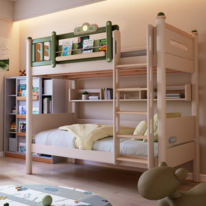 Двухъярусная кровать для детей, из массива дерева, лесная серия, зеленая и белая кровать с ограждением, двухъярусная кровать, двухместная роскошная мебель для спальни - Product Image 4