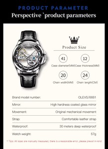 Mechanical Men's <b>Watch</b> 43mm Stainless Steel <b>Case</b> Leather Strap Skeleton Dial Automatic Movement Luxury Fashion Style - Product Image 6