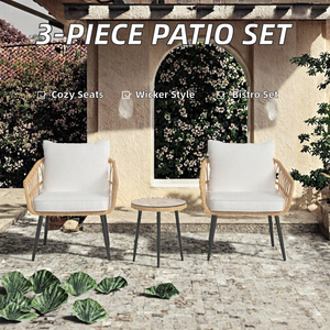 Ensemble de meubles d'extérieur modernes en osier DG 3 pièces, chaises de bistrot pour patio, structure métallique - Assise confortable, garantie 1 an - Product Image 2