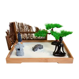 New Custom Resin Crafts Pine Tree Bamboo Water Fountain Mini Zen Garden Resin Crafts Supplier Zen Garden