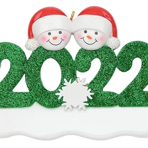 2 크리스마스 장식의 개인화 된 눈사람 가족-사용자 정의 2022 날짜 가족 장식-손자를위한 눈사람 장식